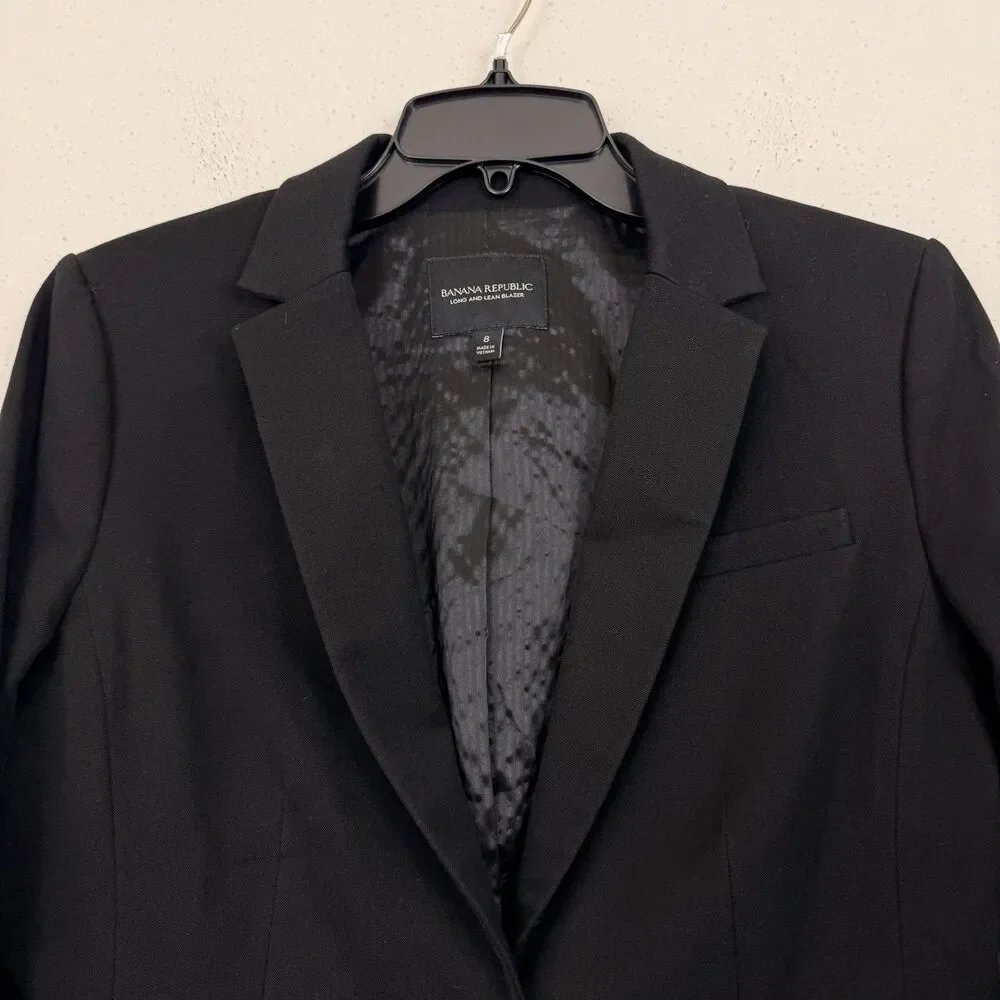 Banana Republic Blazer Long & Lean Womens Sz 8 Black Office Interview Career